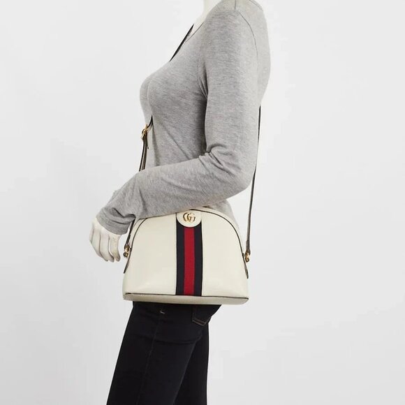 Gucci White Leather Vintage Web Small Ophidia Crossbody Bag - Picture 2 of 12